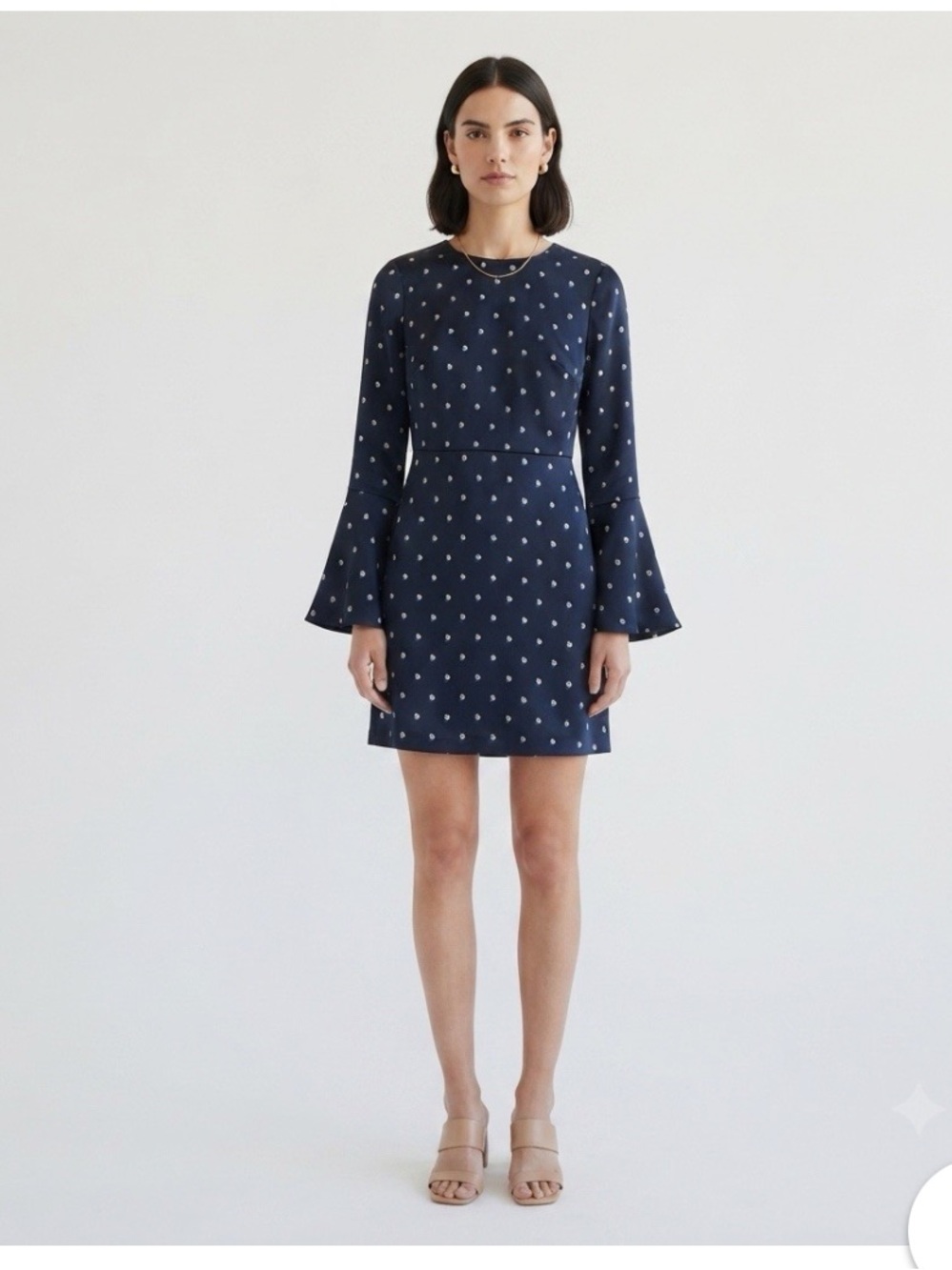 Banana Republic sz 8 Tall Navy Blue Pearl Dot Mini Dress long sleeve keyhole tie